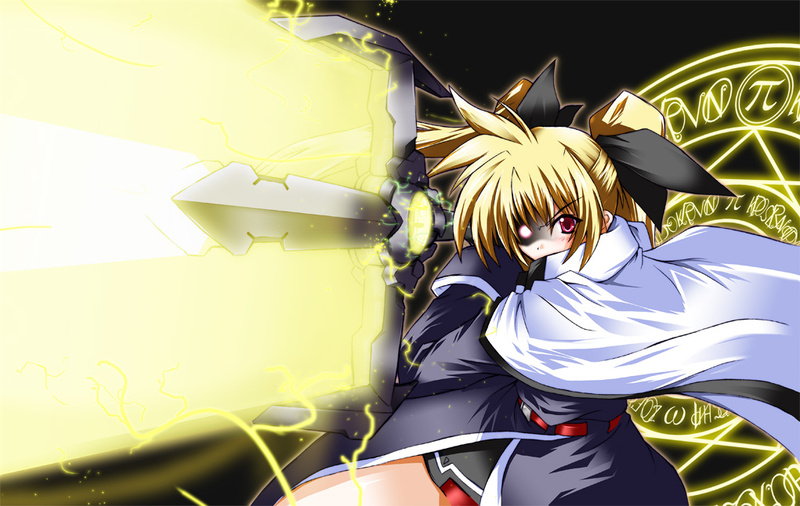 fate testarossa and bardiche (lyrical nanoha and 1 more) drawn by nanairo_souga