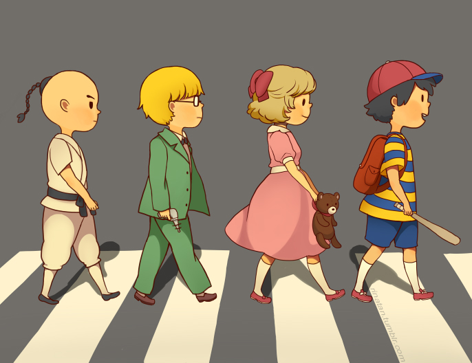 ness, paula, jeff andonuts, poo, and teddy bear (mother and 3 more) drawn by rina_(rinatan)