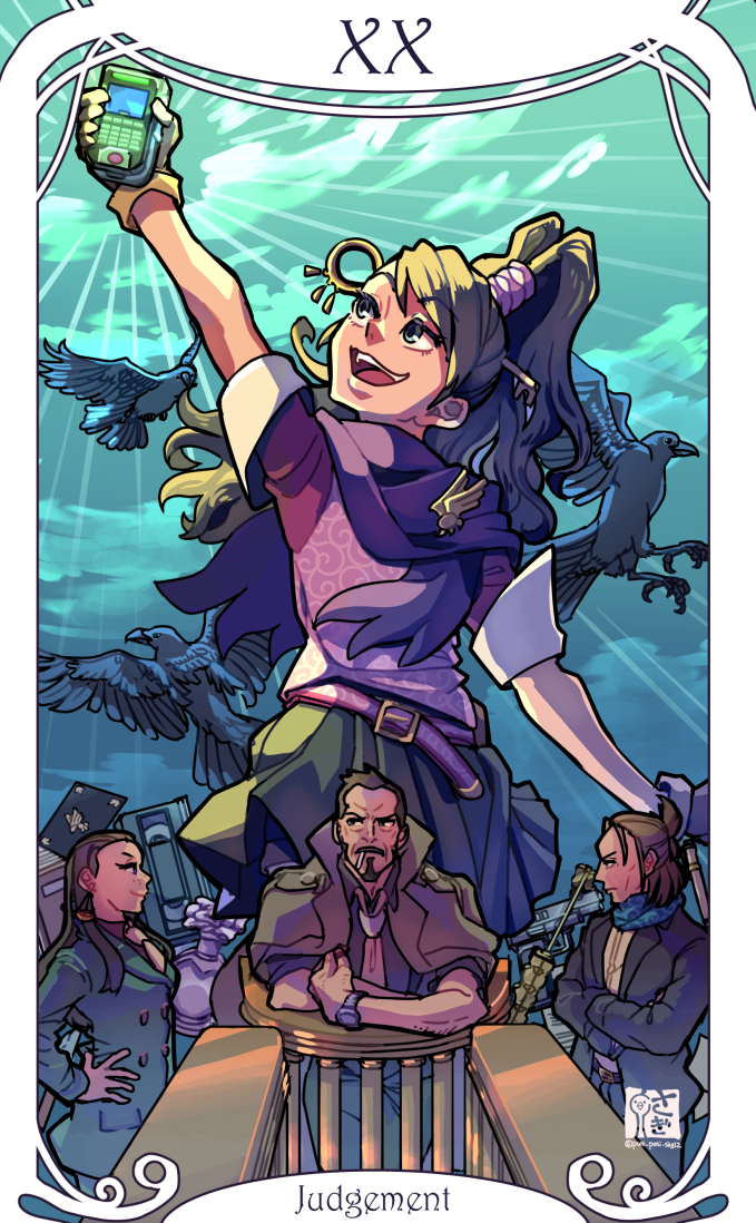 kay faraday, tyrell badd, calisto yew, and byrne faraday (ace attorney and 2 more) drawn by saginoko
