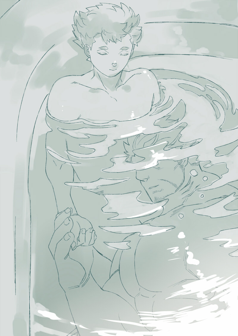 dagon and protagonist 1 (tokyo afterschool summoners) drawn by hinokumo_f