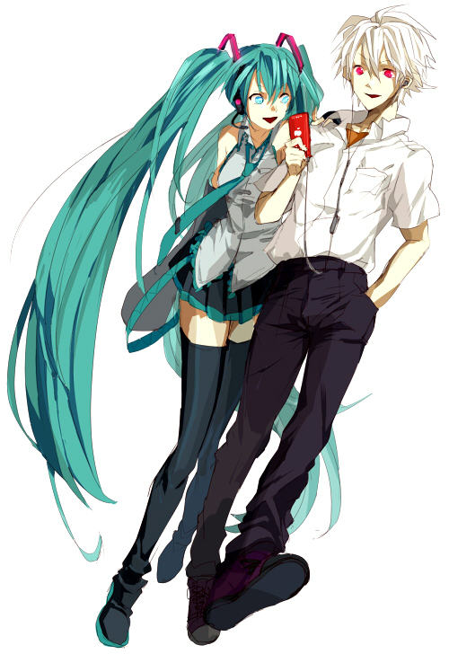 hatsune miku and nagisa kaworu (vocaloid and 2 more) drawn by harurie
