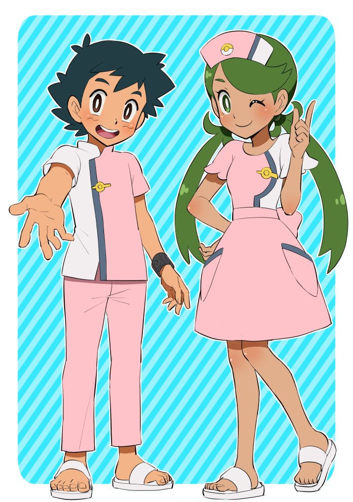 ash ketchum and mallow (pokemon and 1 more) drawn by djmn_c