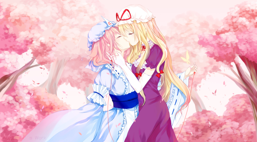 yakumo yukari and saigyouji yuyuko (touhou) drawn by augetsix