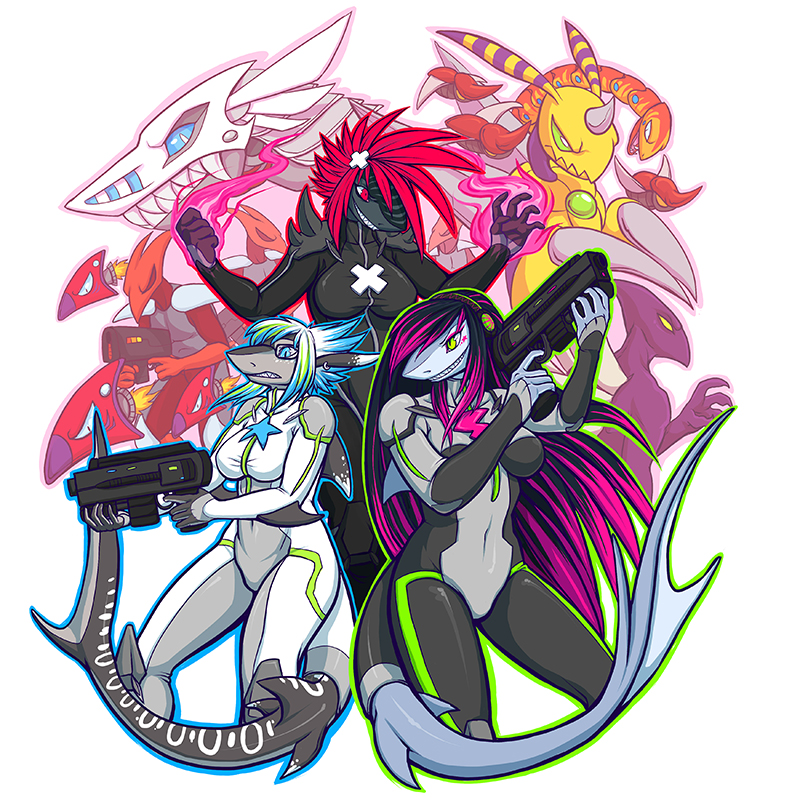 mayhem, mischief, and fracas (shark attack) drawn by squeedgemonster