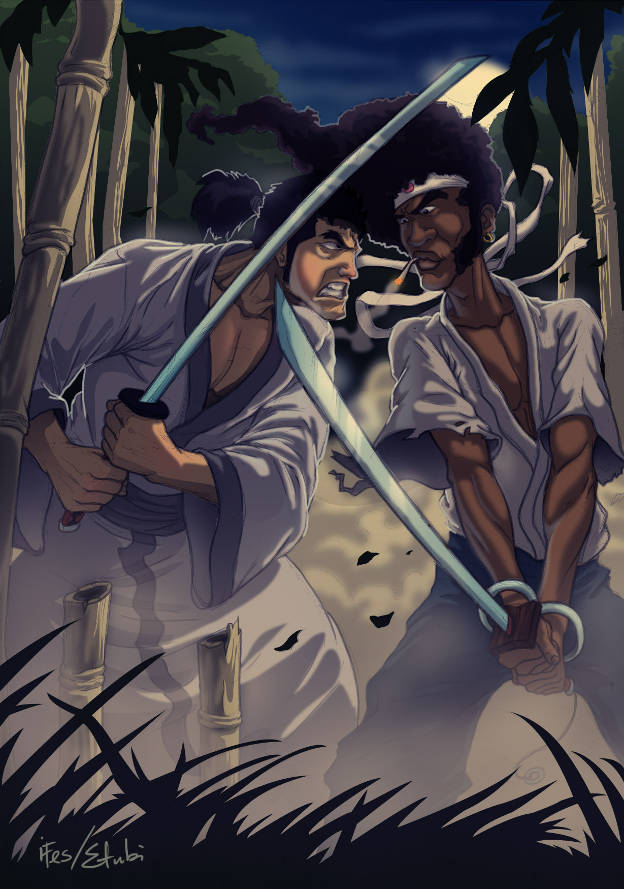 samurai jack and afro samurai (samurai jack and 1 more) drawn by etubi92