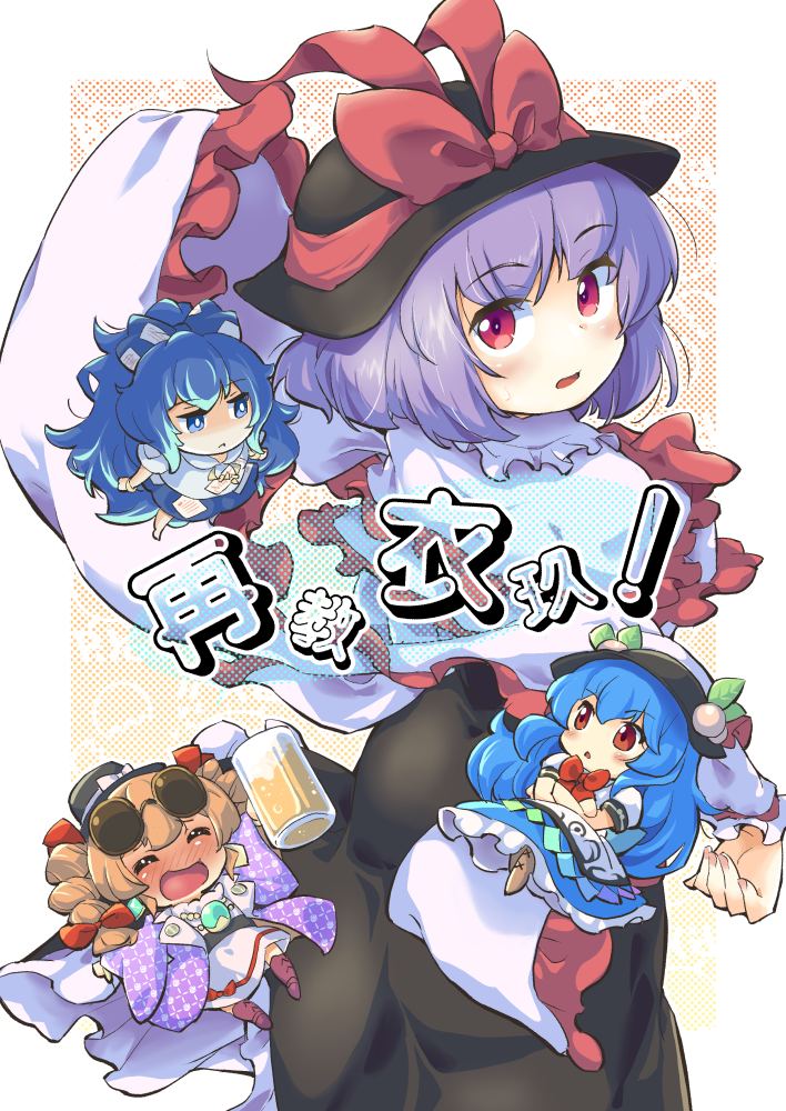 hinanawi tenshi, nagae iku, yorigami shion, and yorigami jo'on (touhou and 1 more) drawn by tanasuke