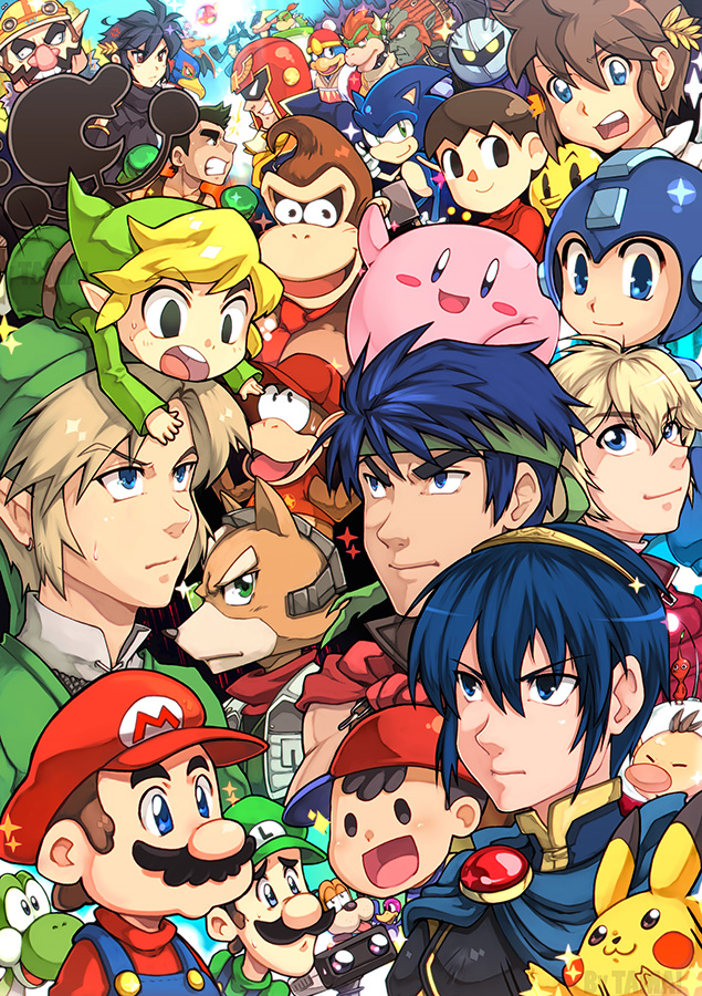 link, pikachu, kirby, mario, sonic the hedgehog, and 34 more (pokemon and 29 more) drawn by tama!_(lazyturtle)
