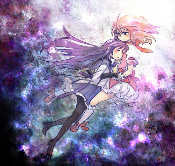 akemi homura and kaname madoka (mahou shoujo madoka magica) drawn by ban_(22pencil)