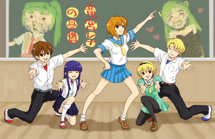 furude rika, ryuuguu rena, houjou satoko, sonozaki mion, sonozaki shion, and 2 more (suzumiya haruhi no yuuutsu and 1 more)