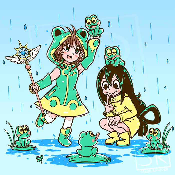 kinomoto sakura and asui tsuyu (boku no hero academia and 1 more) drawn by sarah_richford