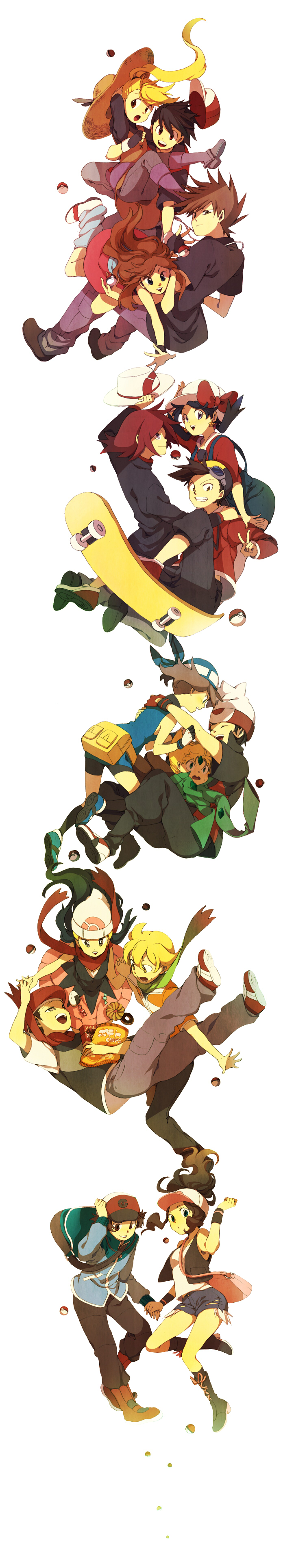 dawn, may, hilda, red, ethan, and 10 more (pokemon and 3 more) drawn by yui_ko