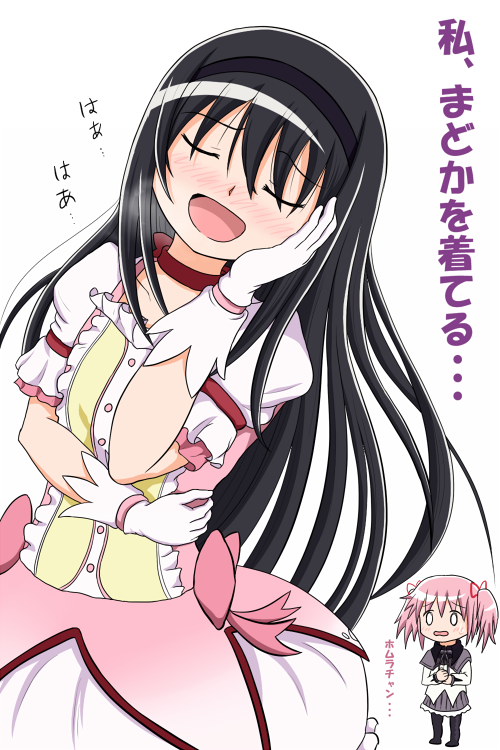 akemi homura and kaname madoka (mahou shoujo madoka magica) drawn by hamaguri_(hamaguri1234)