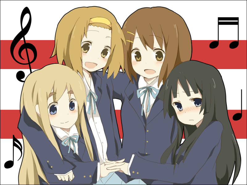 akiyama mio, hirasawa yui, tainaka ritsu, and kotobuki tsumugi (k-on!) drawn by mono_(recall)