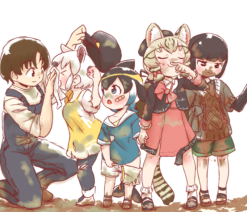 captain, common dolphin, geoffroy's cat, southern tamandua, and adelie penguin (kemono friends and 1 more) drawn by maki_(02uh14l1b740ao2)