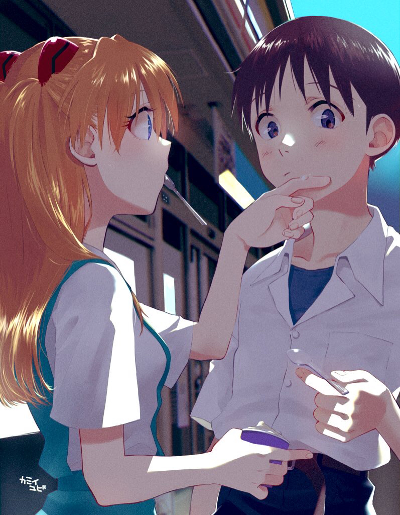 souryuu asuka langley and ikari shinji (neon genesis evangelion) drawn by yubi_kamii