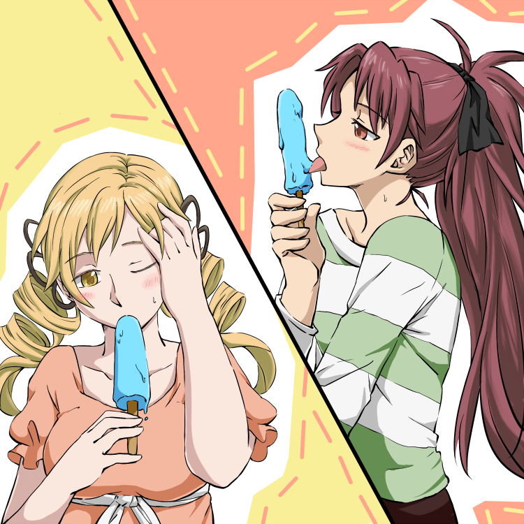 sakura kyoko and tomoe mami (mahou shoujo madoka magica) drawn by dlanon