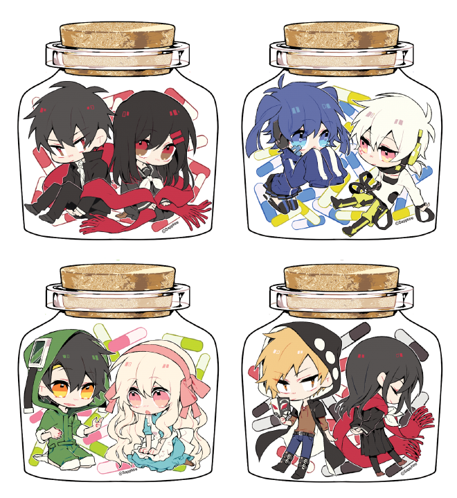 tateyama ayano, kozakura marry, kisaragi shintarou, ene, kano shuuya, and 2 more (kagerou project) drawn by sapphire_(nine)