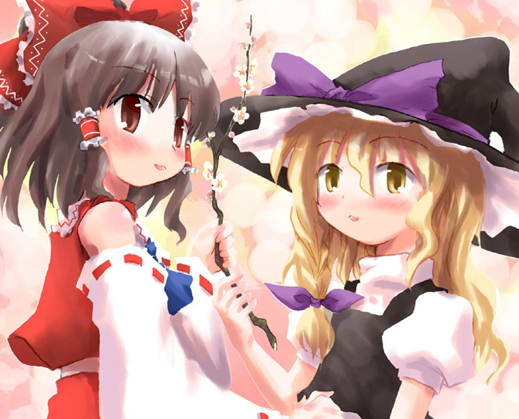 hakurei reimu and kirisame marisa (touhou) drawn by mizumoto_tadashi