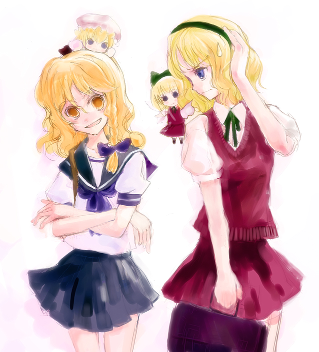 kirisame marisa, alice margatroid, shanghai doll, and hourai doll (touhou) drawn by nokishita