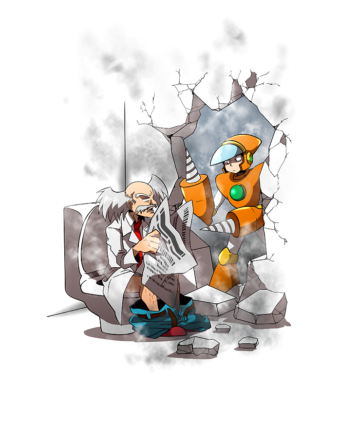 dr. wily and crash man (mega man and 1 more) drawn by poriore