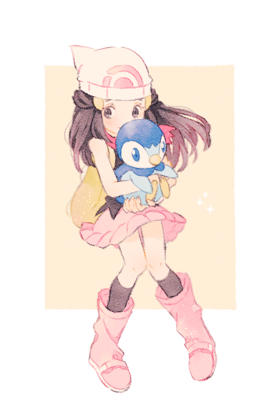 dawn and piplup (pokemon and 1 more) drawn by ryokuno_green
