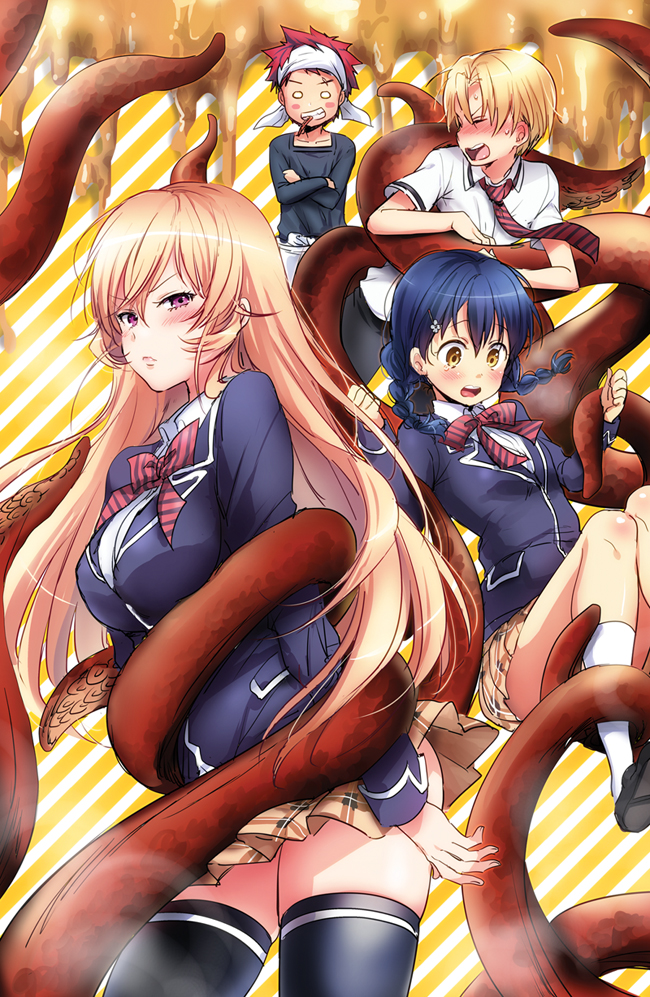 nakiri erina, yukihira souma, tadokoro megumi, and takumi aldini (shokugeki no souma) drawn by kl_(dgzonbi)