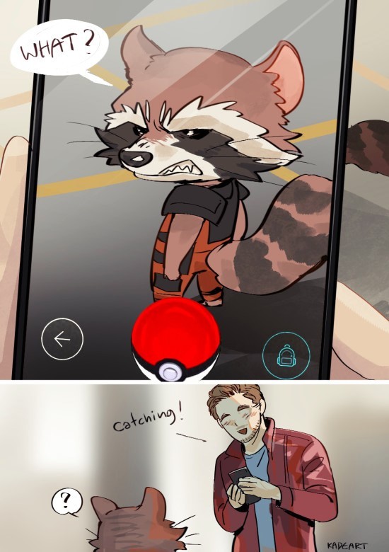 rocket raccoon, peter quill, and star-lord (pokemon and 4 more) drawn by kadeart