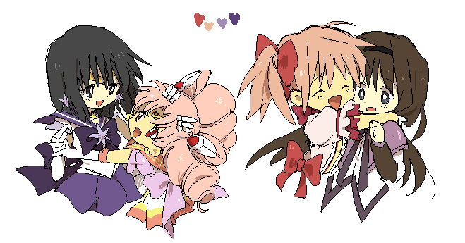 akemi homura, kaname madoka, chibi usa, tomoe hotaru, sailor saturn, and 2 more (mahou shoujo madoka magica and 1 more) drawn by bukiko