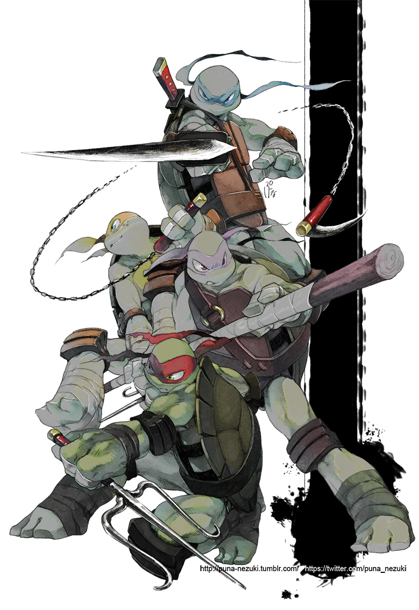 leonardo, raphael, donatello, and michelangelo (teenage mutant ninja turtles) drawn by puna_nezuki