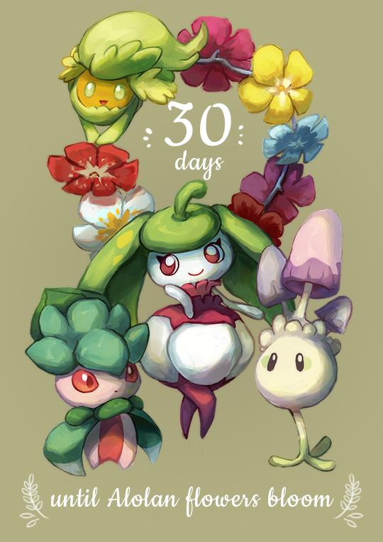 comfey, steenee, morelull, and fomantis (pokemon) drawn by tyma_(mtymas)