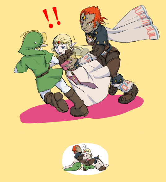 link, princess zelda, and ganondorf (the legend of zelda and 1 more) drawn by goma_tonbi