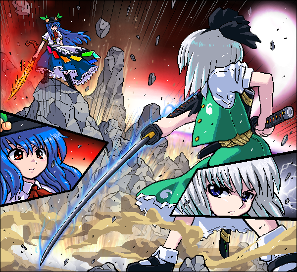 konpaku youmu and hinanawi tenshi (touhou) drawn by johnnie