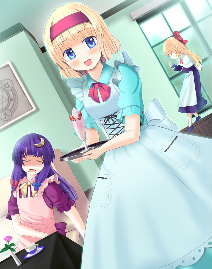 alice margatroid, patchouli knowledge, and shanghai doll (touhou) drawn by a_(aaaaaaaaaaw)