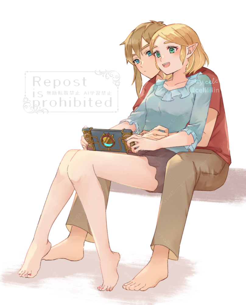 link and princess zelda (the legend of zelda and 1 more) drawn by seri_(yuukasakura)