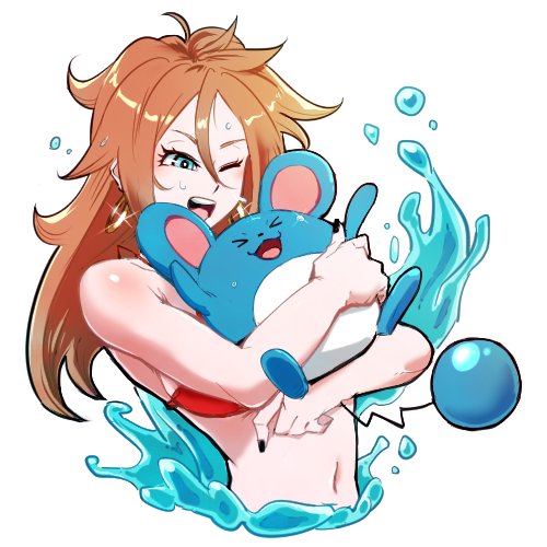 android 21 and marill (pokemon and 2 more) drawn by kemachiku