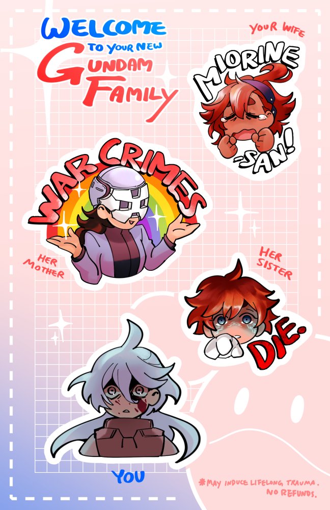 suletta mercury, miorine rembran, haro, ericht samaya, and prospera mercury (gundam and 1 more) drawn by halveablock