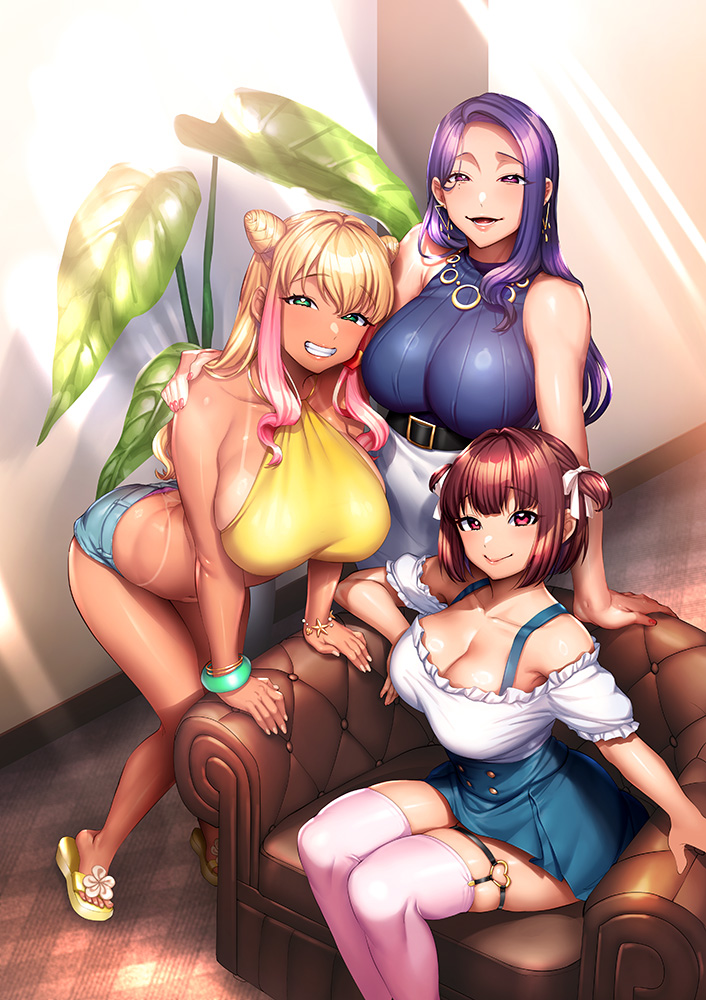hidaka manatsu, hidaka fuyuka, and hidaka arisa (kan'ochi x netorare kazoku ~anata yurushite. watakushi-tachi uwaki sex ni honki de hamacchatta no~) drawn by minamoto_(mutton)