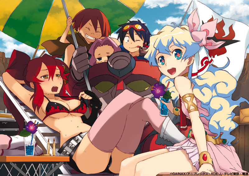 yoko littner, nia teppelin, simon, darry adai, and gimmy adai (tengen toppa gurren lagann) drawn by muraji