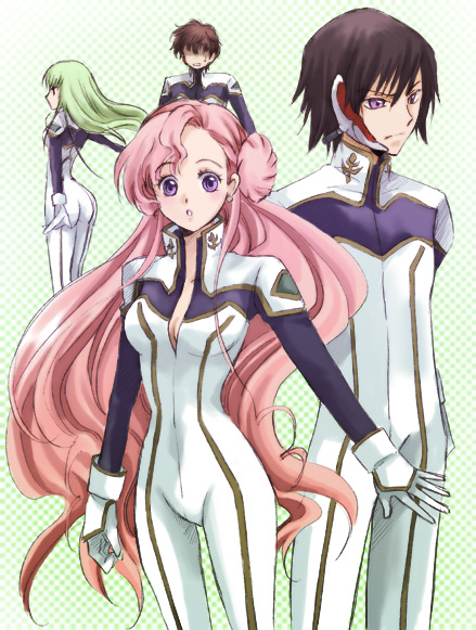 c.c., lelouch vi britannia, kururugi suzaku, and euphemia li britannia (code geass) drawn by akina_tsukako