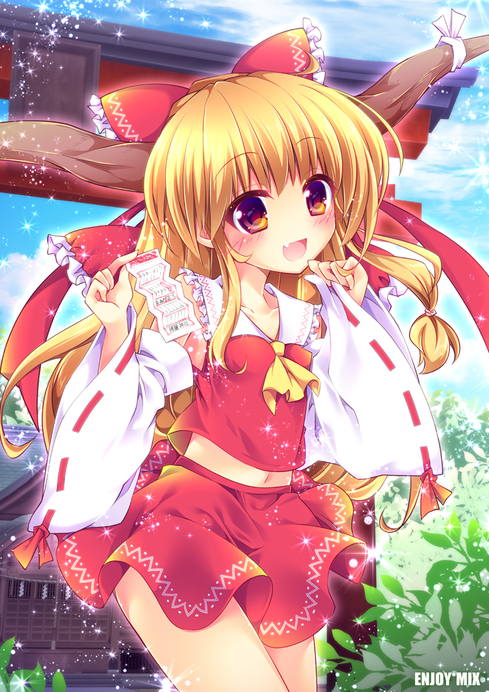 hakurei reimu and ibuki suika (touhou) drawn by enjoy_mix