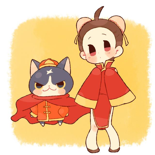 fuyunyan and amano yukiko (youkai watch and 1 more) drawn by chiyoko_(oman1229)