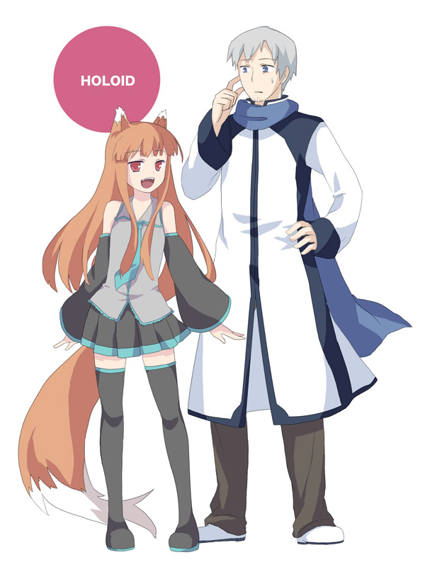 hatsune miku, kaito, holo, and craft lawrence (vocaloid and 1 more) drawn by kaiso