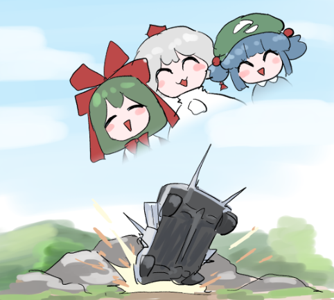 inubashiri momiji, kawashiro nitori, and kagiyama hina (touhou) drawn by frogsnake