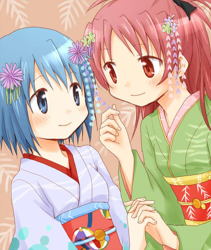 miki sayaka and sakura kyoko (mahou shoujo madoka magica) drawn by isora