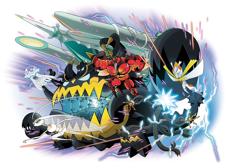 nihilego, pheromosa, buzzwole, xurkitree, celesteela, and 2 more (pokemon) drawn by ariga_hitoshi