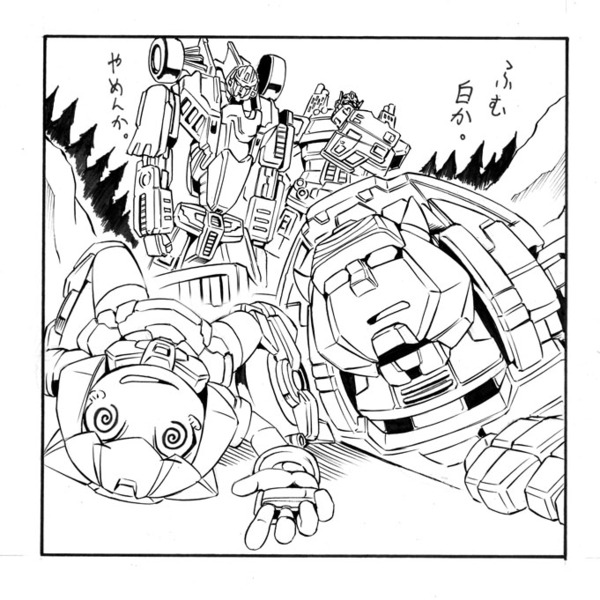 optimus prime, bumblebee, mirage, and little helper (original and 2 more) drawn by kamizono_(spookyhouse)