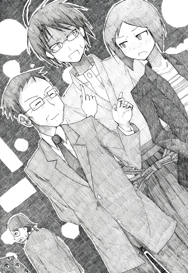 itoshiki nozomu, arai chie, maedax, and jinroku (sayonara zetsubou sensei) drawn by ichiba_youichi