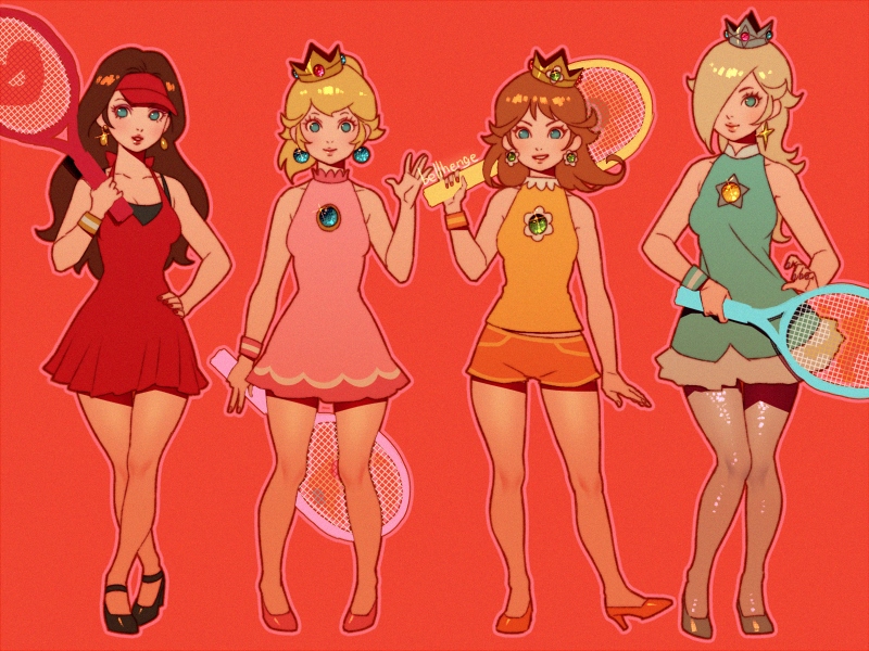 princess peach, rosalina, princess daisy, and pauline (mario and 3 more) drawn by bellhenge