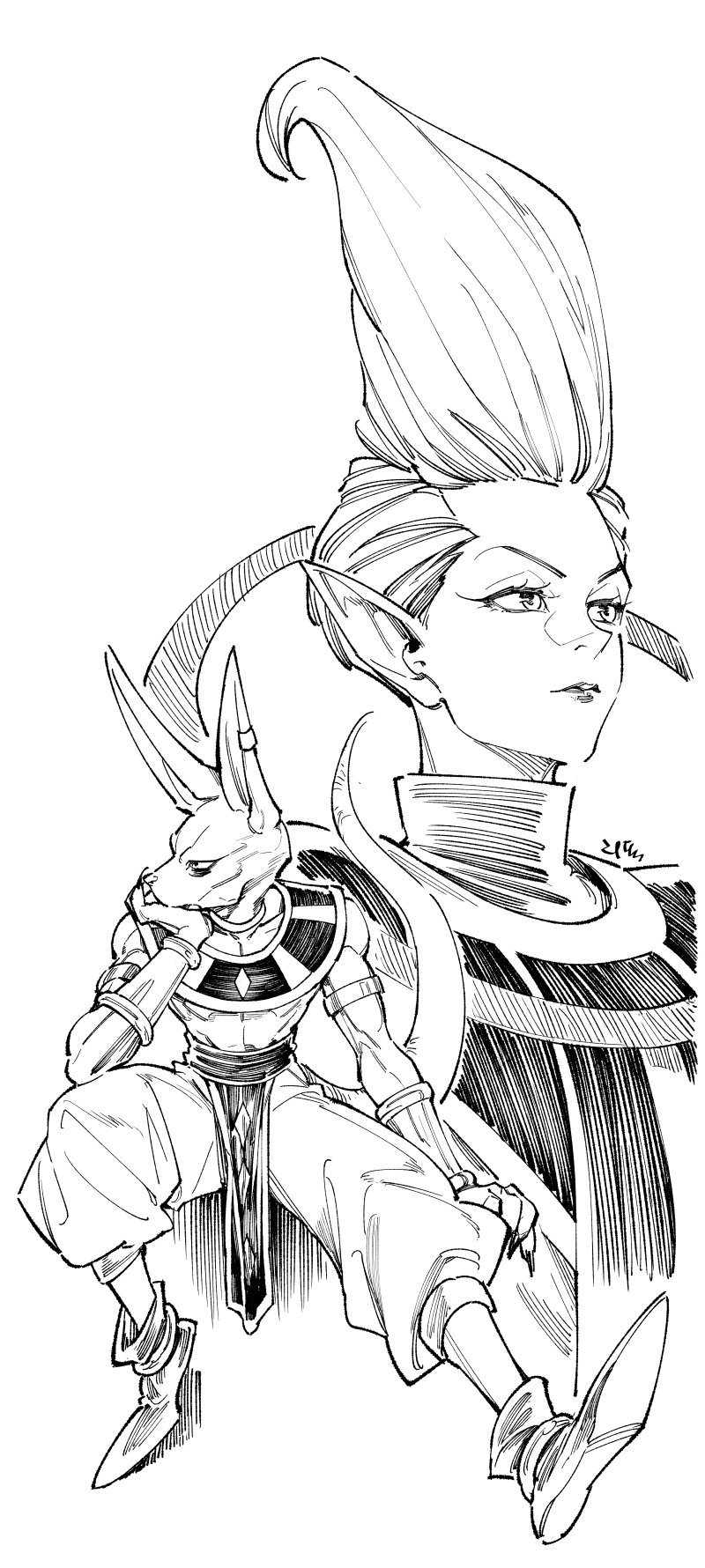 beerus and whis (dragon ball and 1 more) drawn by rheepic