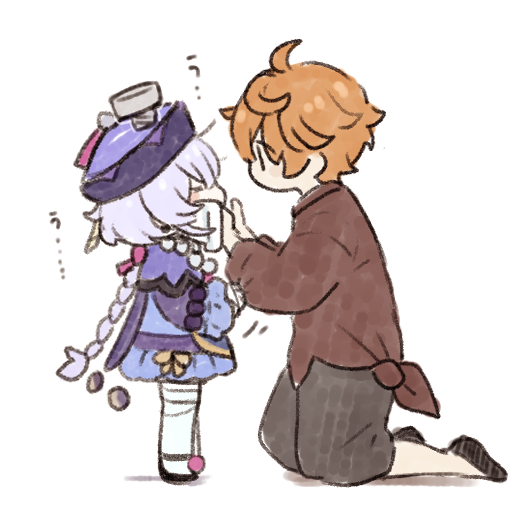 tartaglia and qiqi (genshin impact) drawn by marimo_jh